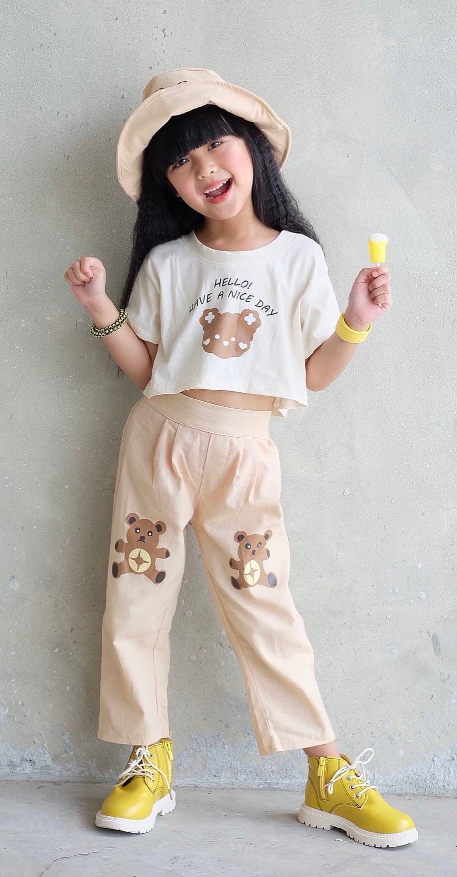 ชุดเด็กSetน้องหมี เสื้อกางเกงพร้อมหมวก