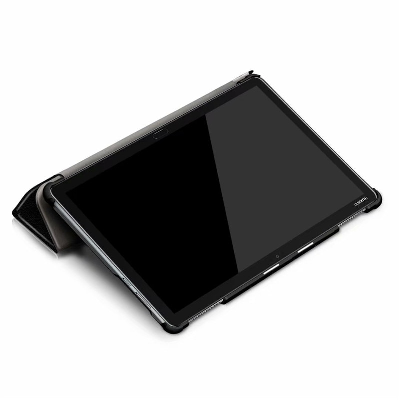 Case Huawei MediaPad M5 Lite 10.1 #เคสฝาพับสามพับหนัง PU ผิวลิ้นจี่ Litchi Skin PU Leather Tri-fold Stand Tablet Cover