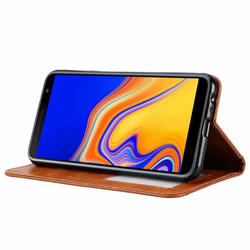 Case Samsung Galaxy J4+#เคสฝาพับแบบกระเป๋าสตางค์หนัง PU มีช่องเสียบบัตรคุณภาพดี