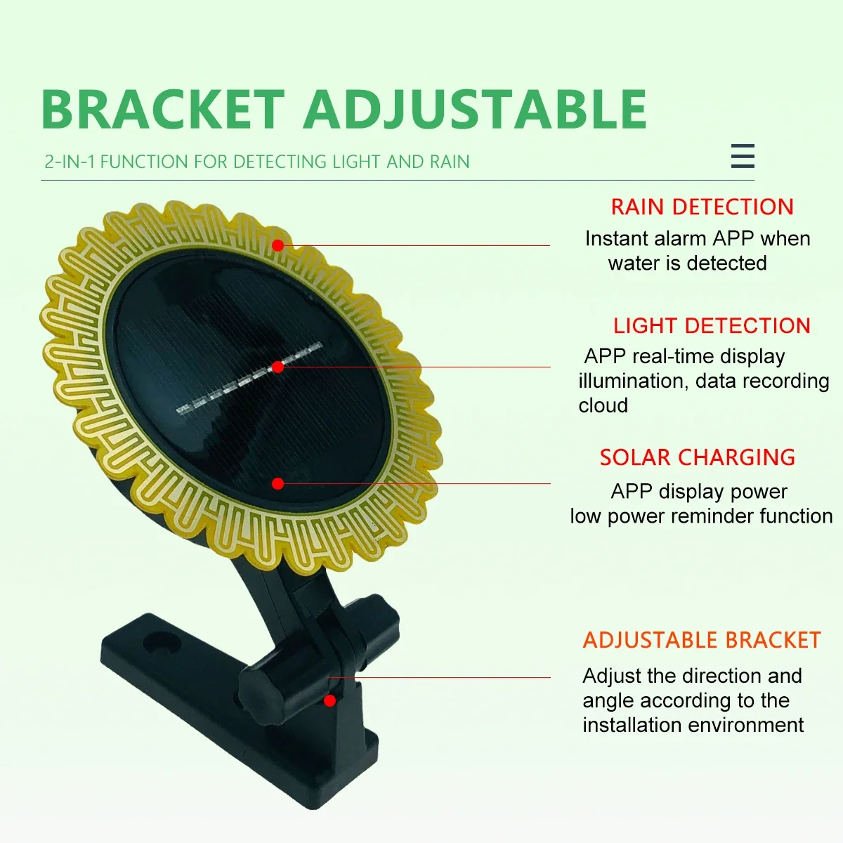 เซ็นเซอร์วัดน้ำฝนด้วยพลังงานแสงอาทิตย์ ดูค่าแบบเรียลไทม์สำหรับกลางแจ้ง Tuya