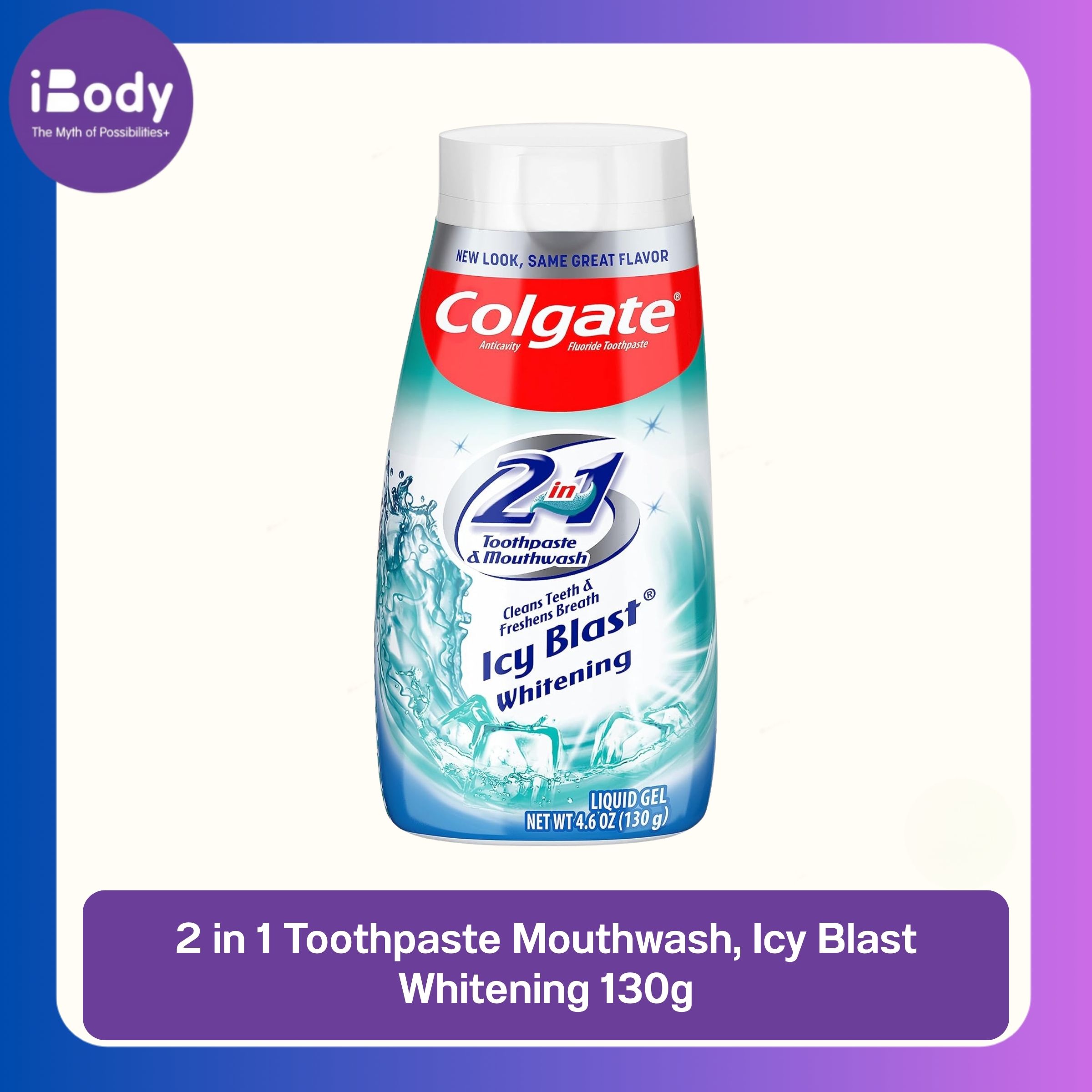 (Pre Order) Colgate® 2 in 1 Toothpaste Mouthwash, Icy Blast Whitening 130 g คอลเกต ยาสีฟัน + น้ำยาบ้วนปาก รสมินท์