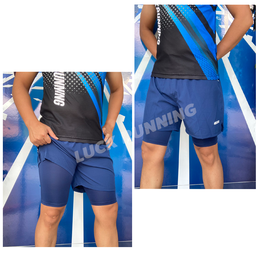 กางเกงวิ่งมาราธอน 2-in-1 มีซิปกระเป๋าหลัง มีช่องเก็บผ้าเช็ดเหงื่อได้ ARSUXEO รุ่น B192(F6)