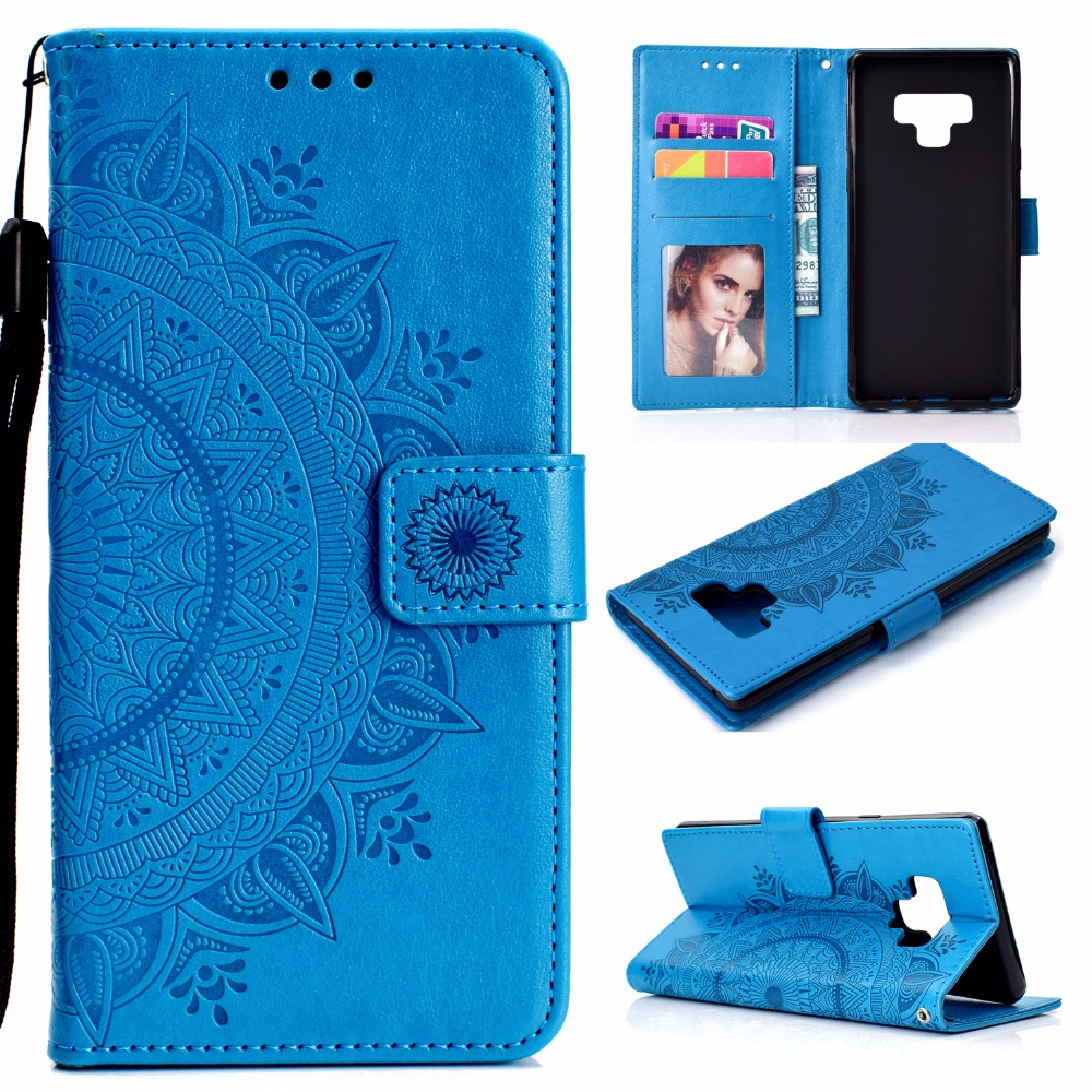 เคส Samsung Galaxy Note 9 #เคสฝาพับหนัง PU ปั้มลาย Imprint Mandala Flower