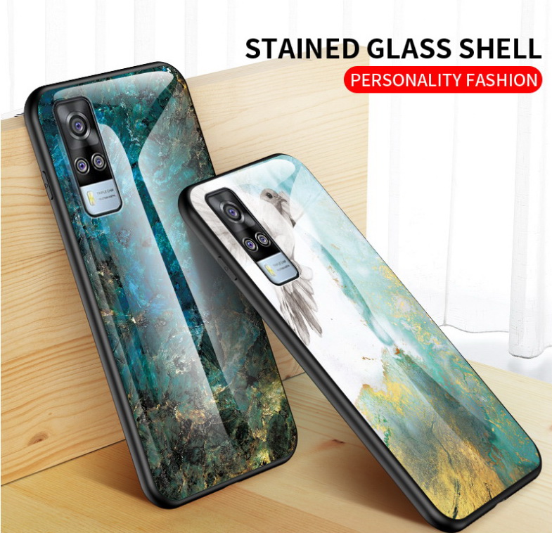 เคส Vivo Y31 2021 #เคสฝาหลัง Gradient Color ลายหินอ่อน Glass + PC + TPU Hybrid Case