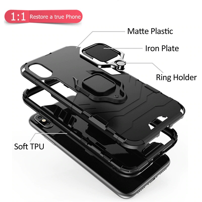 Case realme 7 Pro #เคสฝาหลังพลาสติกแข็ง +TPU Hybrid Case มีแหวนสวมนิ้วโลหะ