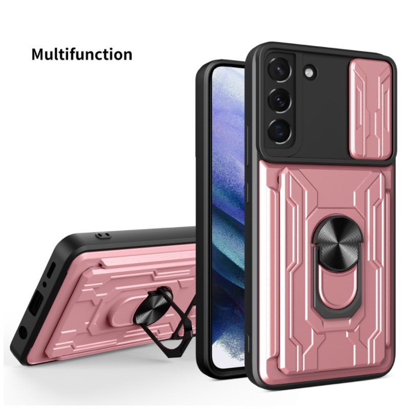 Case Samsung Galaxy S21 FE 5G #เคสฝาหลังกันกระแทก Hybrid Case มัลติฟังก์ชั่นมีแหวนสวมนิ้วแผ่นสไลด์ปิดเลนส์กล้องได้