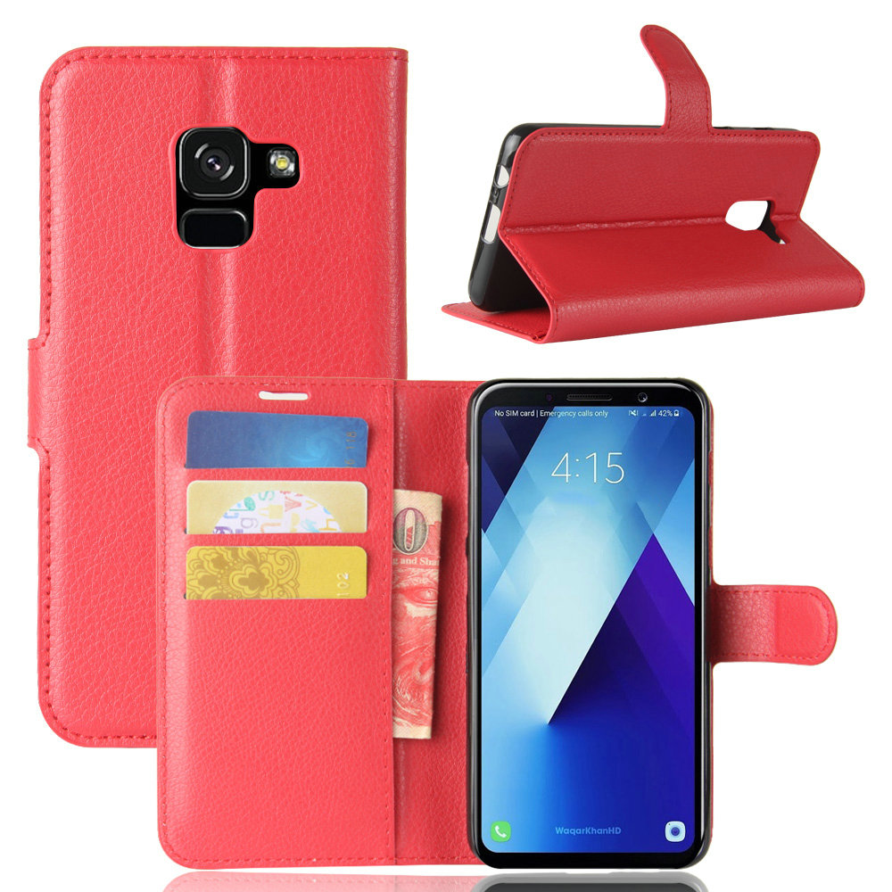 เคส Samsung Galaxy J6 (2018) #เคสฝาพับสไตล์กระเป๋าสตางค์หนัง PU ผิวลิ้นจี่สีสันสวยงาม