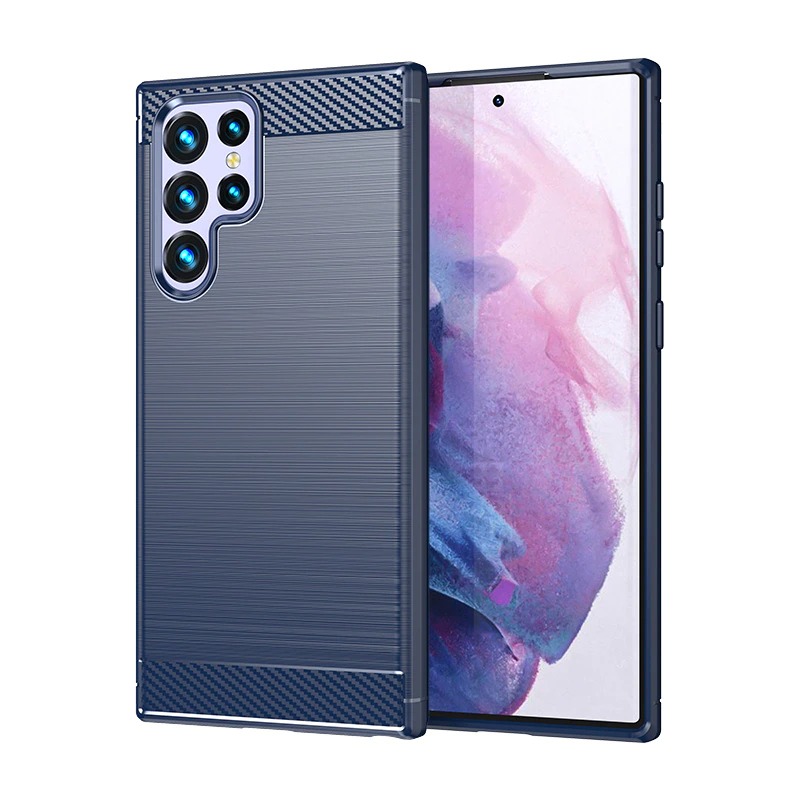 Case Samsung Galaxy S22 Ultra 5G #เคสฝาหลังตกแต่งคาร์บอนไฟเบอร์ ผิวขัดแปรง Brushered TPU Back Case