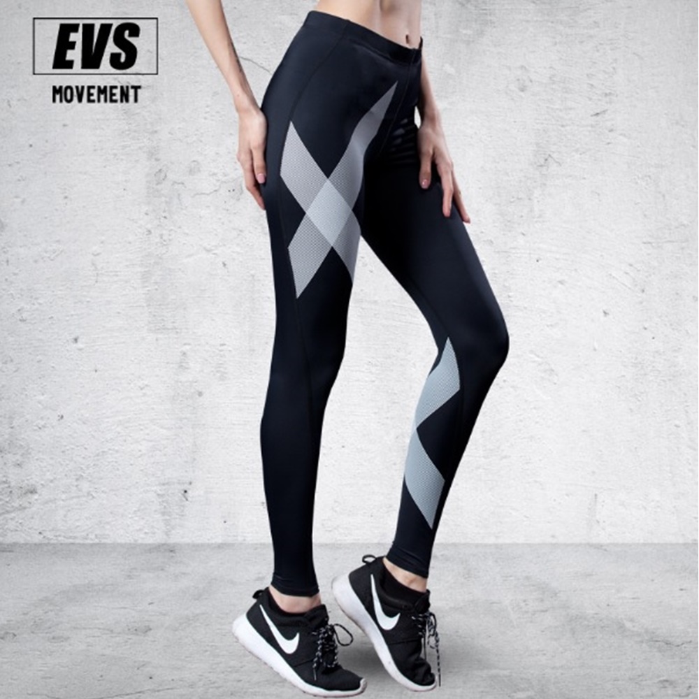 กางเกงวิ่งรัดกล้ามเนื้อผู้หญิง สำหรับวิ่ง เล่นโยคะ รุ่นขายาว EVS Women Compression Tights Move White/Red/Black(G09)