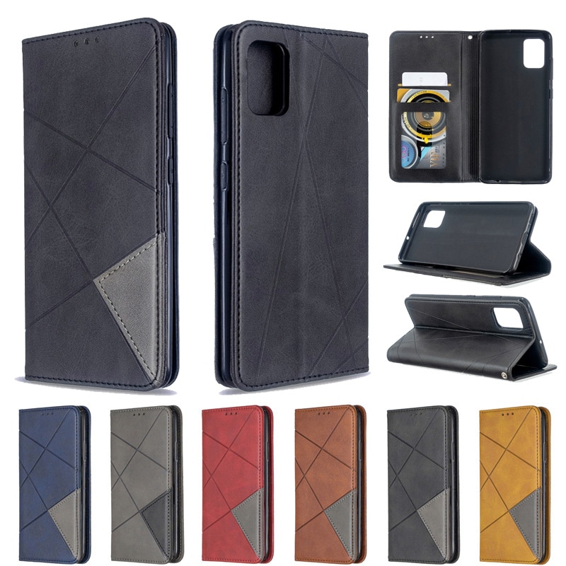 เคส Samsung Galaxy A51 #เคสฝาพับหนัง PU มีช่องเสียบ ID บัตรอื่นๆในตัว Geometric Pattern Leather Card Holder Protective