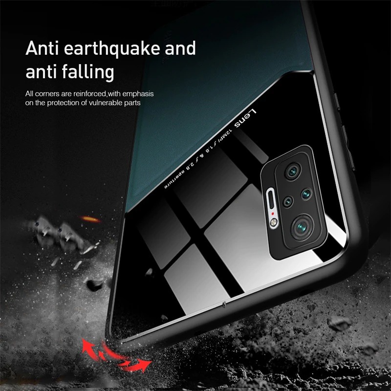 เคส OPPO Reno 6Z 5G #เคสฝาหลังไฮบริด PU +TPU + glass สีทูโทน Shockproof Leather Mirror Glass Silicone Phone Back Cover