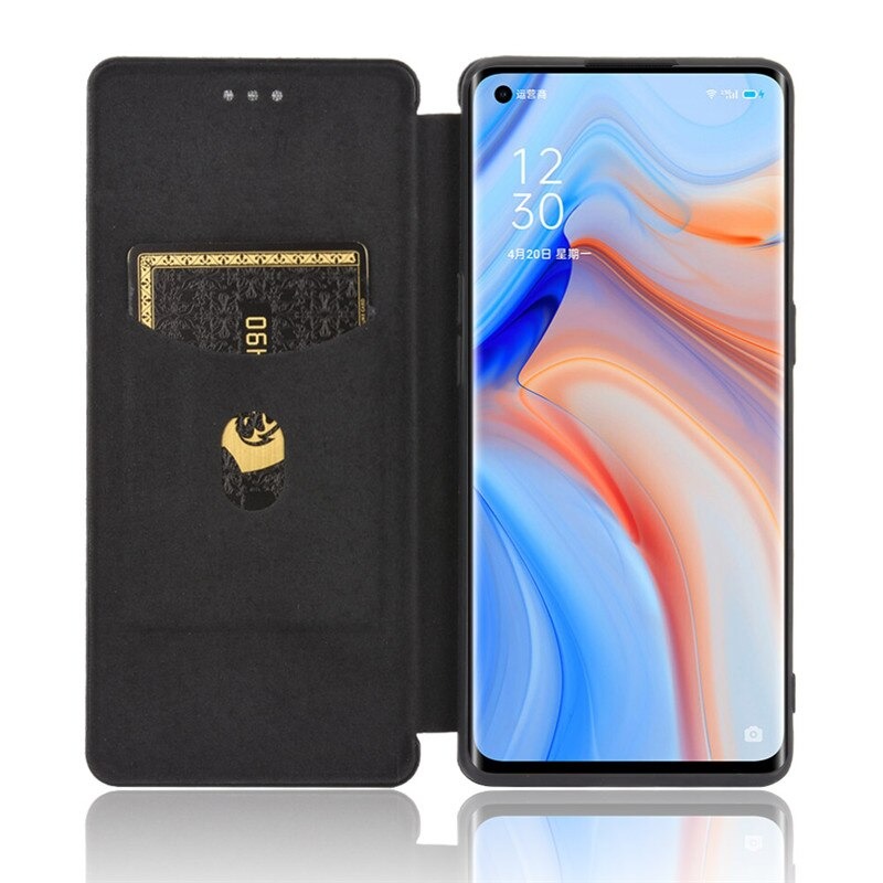 เคส OPPO Reno 4 4G #เคสฝาพับลายคาร์บอนไฟเบอร์มีช่องใส่การ์ด Carbon Fiber Wallet Card Slot Magnet Stand Phone Cover