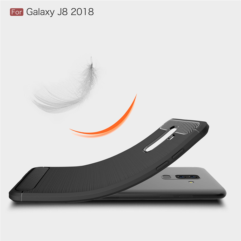เคส Samsung Galaxy J8 (2018) #เคสฝาหลัง TPU นิ่มคาร์บอนไฟเบอร์ผิวแบบขัดแปรง