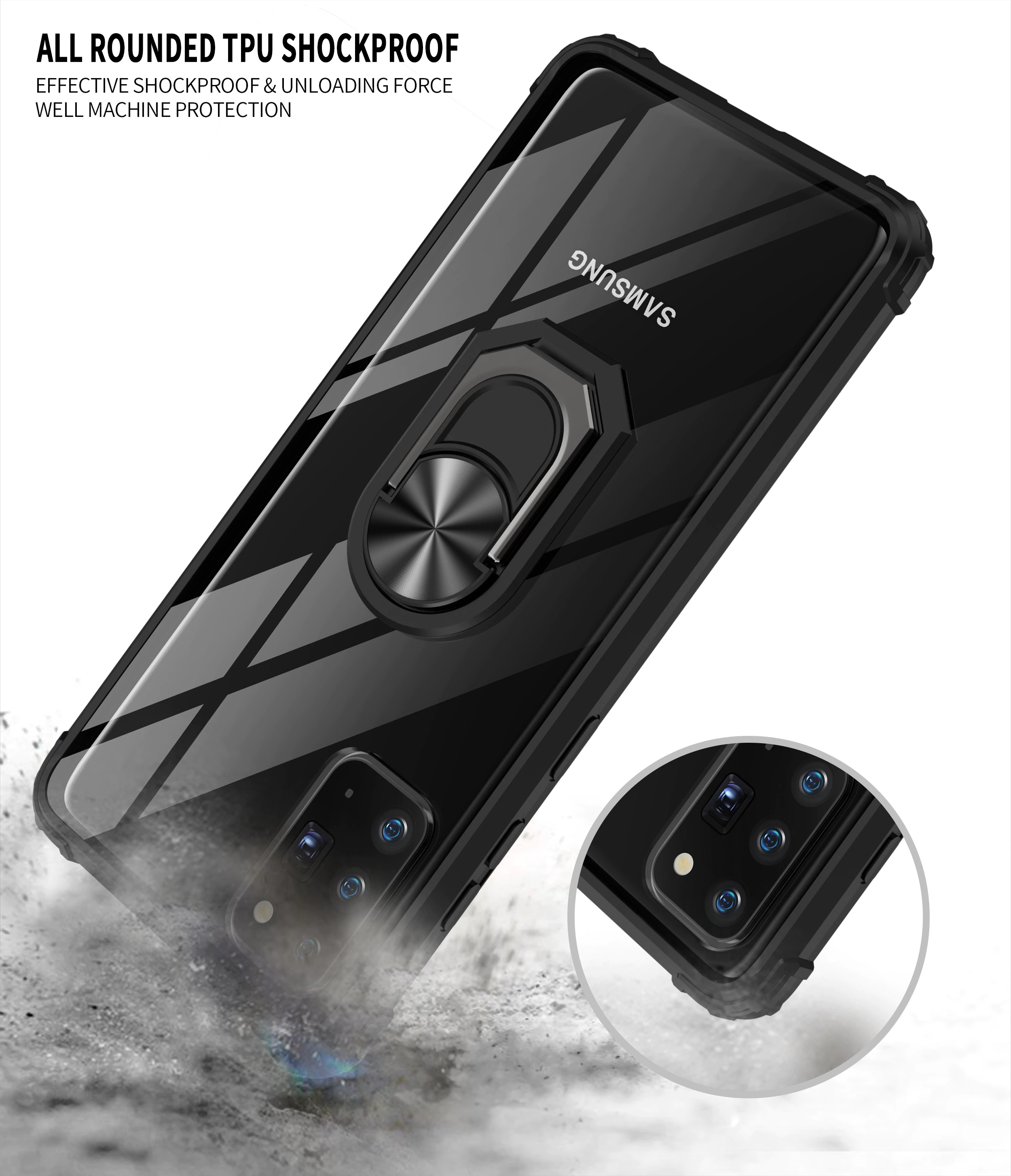 Case Samsung Galaxy Note 20 / Note 20 5G #เคสฝาหลังใสขอบทึบ +TPU Hybrid Case มีแหวนสวมนิ้วโลหะ