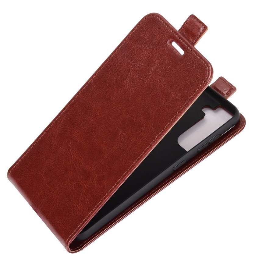 เคส Samsung Galaxy S21 #เคสฝาพับหนัง PU Crazy Horse แนวตั้ง พร้อมช่องเสียบการ์ด