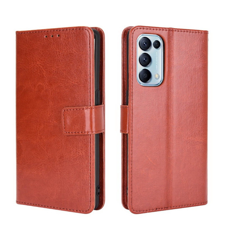 Case OPPO Reno 5 5G #เคสฝาพับหนัง PU ผิวหนังม้า Crazy Horse Texture Leather Wallet