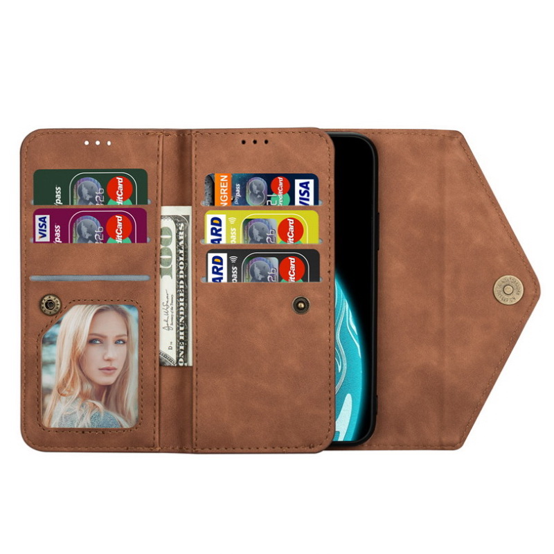 เคส Samsung Galaxy S21 Ultra #เคสฝาพับแบบกระเป๋าสตางค์ช่องใส่บัตรหลายช่องพร้อมสายคล้อง Multi-slot Wallet Zippered Envelope Flip Leather