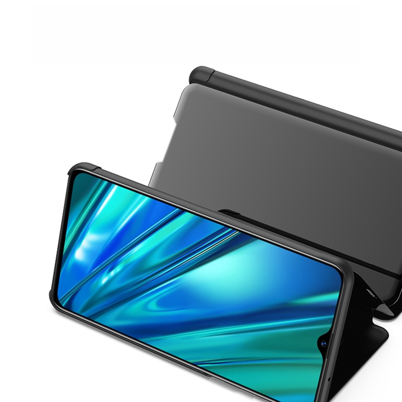 เคส Realme 5i #เคสฝาพับปกโปร่งแสงผิวเงา Electroplating Mirror Surface Window View