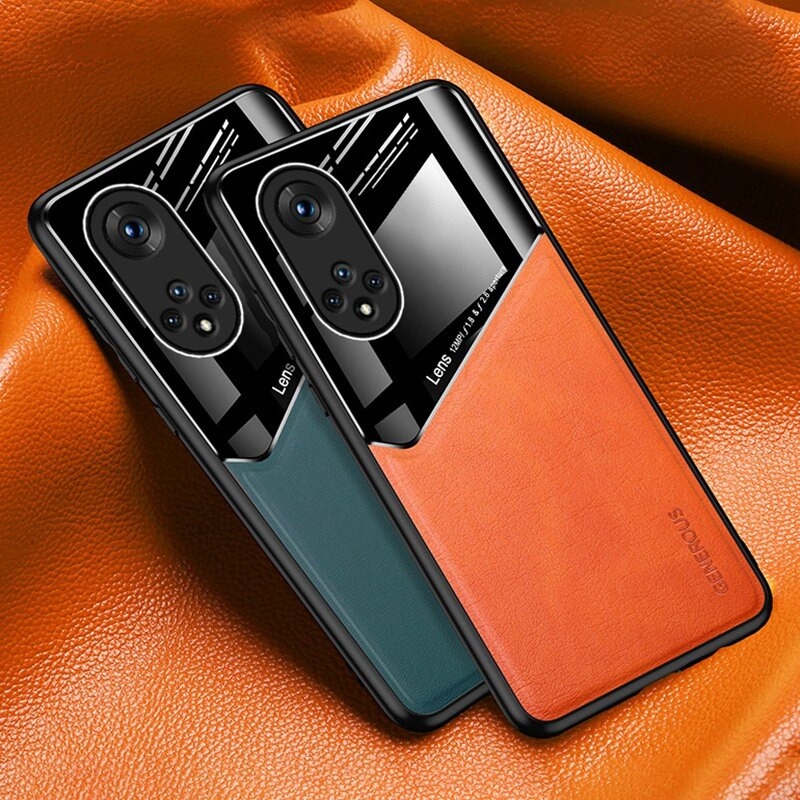 เคส Huawei Nova 9 #เคสฝาหลังไฮบริด PU +TPU + glass สีทูโทน Shockproof Leather Mirror Glass Silicone Phone Back Cover