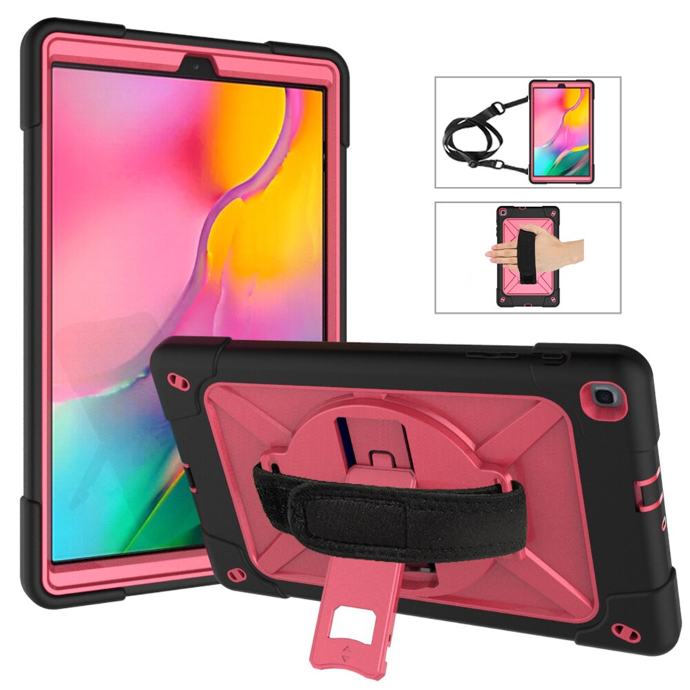 เคส Samsung Galaxy Tab A 10.1 (2019) SM-T510/T515 #เคสฝาหลังกันกระแทก 360 Degree Rotary Kickstand PC + Silicone มีสายคล้องมือ มีสายคล้องไหล่