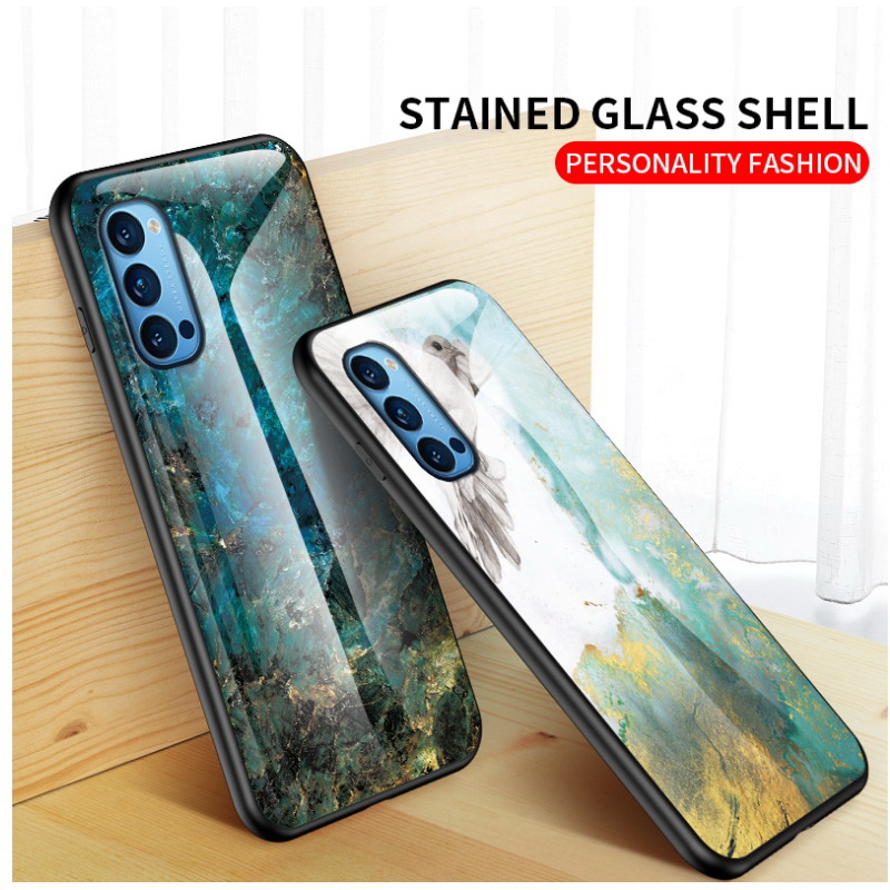 Case OPPO Reno 4 4G #เคสฝาหลัง Gradient Color ลายหินอ่อน Glass + PC + TPU Hybrid Case