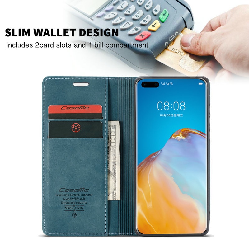 เคส Huawei P40 Pro #เคสฝาพับหนังกระเป๋าสตางค์ CASEME Auto-absorbed Leather Wallet
