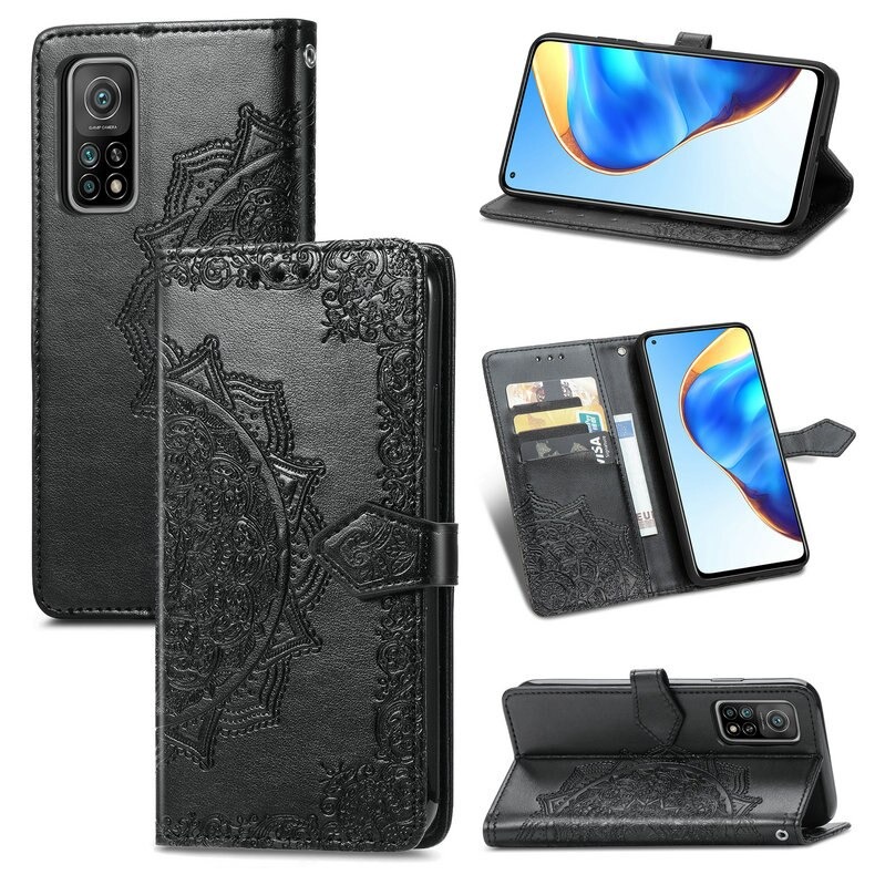 Case Xiaomi Mi 10T Pro#เคสฝาพับหนัง PU ผิวลายนูน Embossed Mandala Flower Leather Wallet