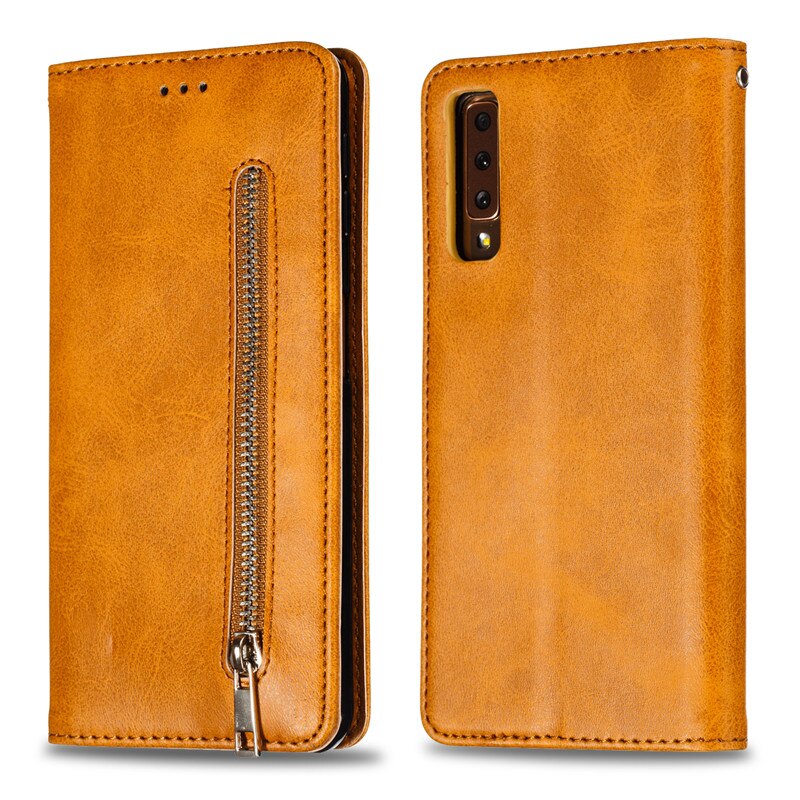Case Samsung Galaxy A7 (2018) #เคสฝาพับหนัง PU มีช่องซิปปกดูดซับอัตโนมัติ Auto-absorbed Zipper Wallet Leather
