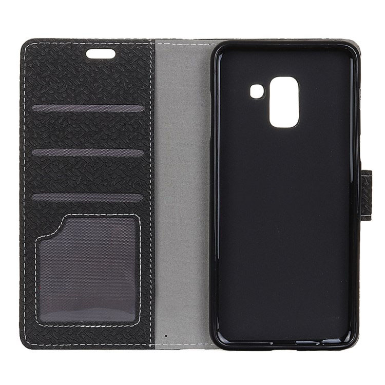 Case Samsung Galaxy A8+ (2018) #เคสฝาพับหนัง PU สไตล์กระเป๋าสตางค์ลายถักทอมีช่องใสบัตรและใส่รูปสวยงามทันสมัย
