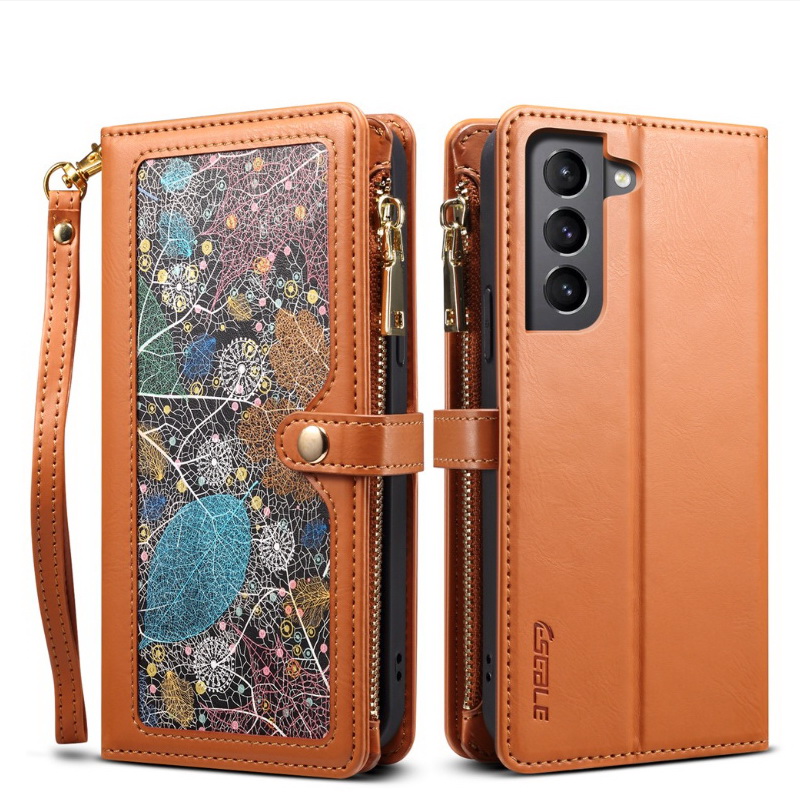 Case Samsung Galaxy S22 5G#เคสฝาพับหนัง PU ลายภาพวาดสีน้ํามัน มีซิปสไตล์กระเป๋าสตางค์