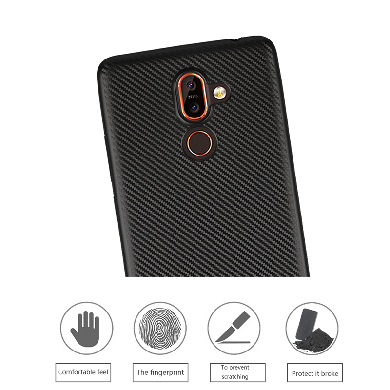 เคส Nokia 7 plus #เคสฝาหลังนิ่ม Soft TPU ผิวคาร์บอนไฟเบอร์ป้องกันลายนิ้วมือ