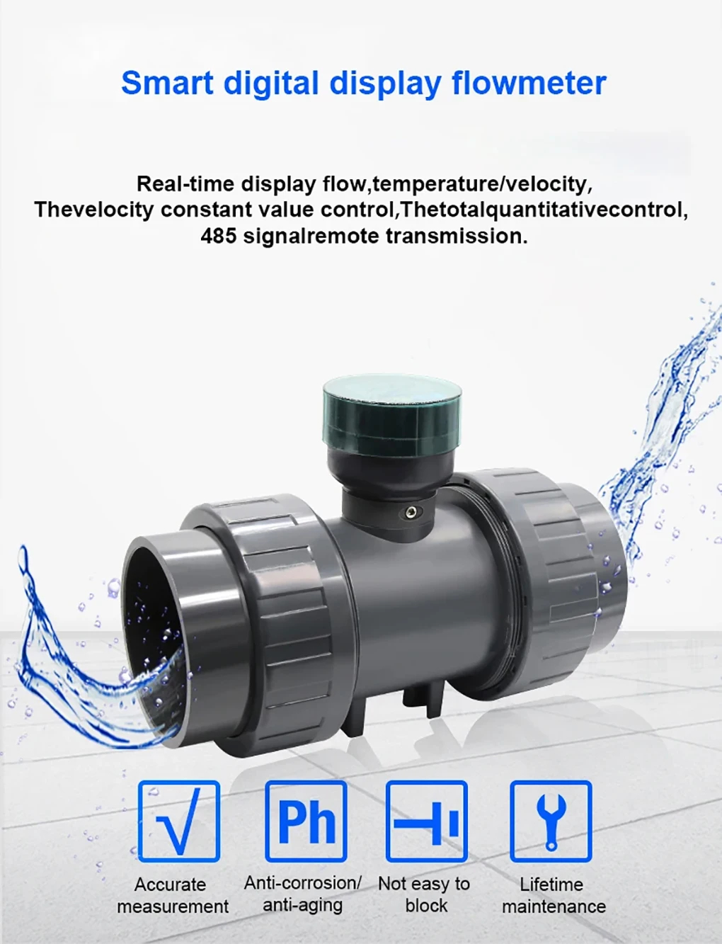 RS485 ดิจิตอลจอแสดงผล Flow Meter UPVC Water