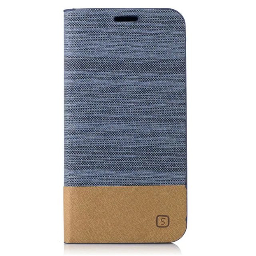 เคส Xiaomi Redmi 5A #เคสฝาพับหนัง PU ลายผิวผ้าใบออกแบบสีทูโทน