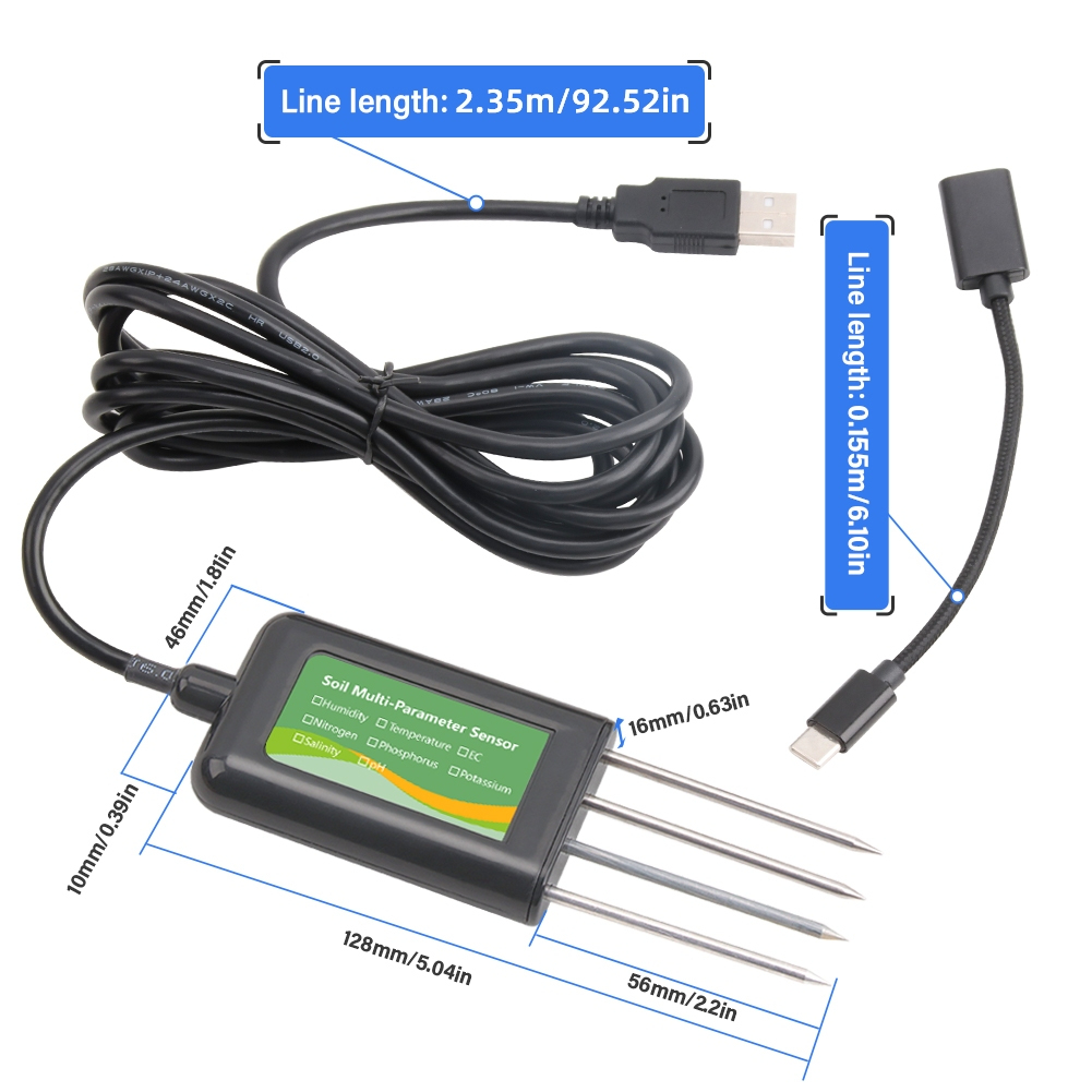 เซ็นเซอร์วัดแบบมือถือ 8-in-1 High Accuracy Soil Sensor Temperature Humidity/EC/Salt/NPK/PH Detection Mobile APP View Data IP68