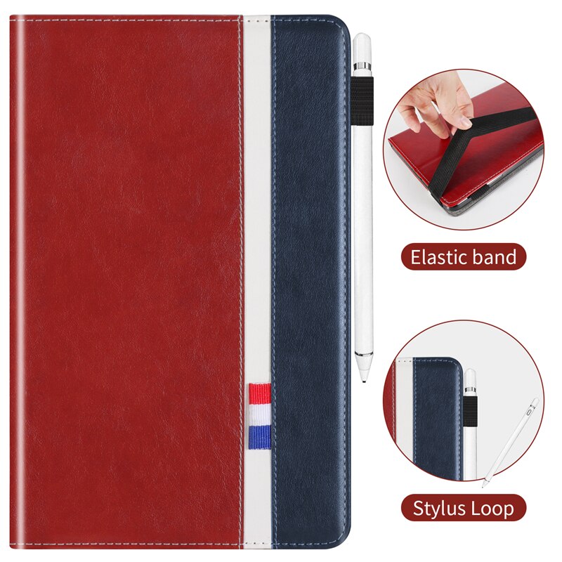 เคส Samsung Galaxy Tab A 8.0 (2019) SM-T290 SM-T295 SM-T297 #เคสฝาพับหนัง PU ออกแบบสีทูโทนมีสายรัดพร้อมที่เก็บการ์ด PU Leather Tablet Stand Case with Card Storage