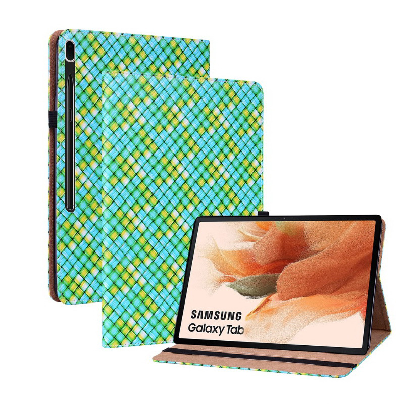 เคส Samsung Galaxy Tab S7 FE 12.4"(T730,T736) #เคสฝาพับหนัง PU แบบลายสานมีช่องใส่บัตร ตั้งได้ Leather Tablet Stand Cover with Card Holder