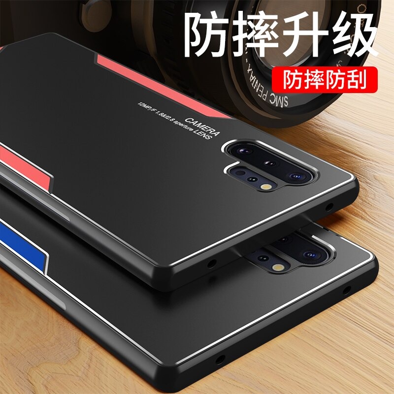 เคส Samsung Note 10+ #เคสฝาหลังไฮบริด Metal +TPU Shockproof metal back plate Phone Back Cover