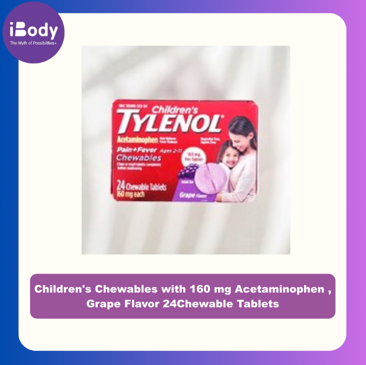 20% Sale!!! EXP.12/2025 Tylenol® Children's Chewables with 160 mg Acetaminophen , Grape Flavor 24Chewable Tablets ยาแก้ปวดลดไข้เม็ดเคี้ยวสำหรับเด็ก ไม่มีแอสไพริน รสองุ่น 24 เม็ด สำเนา