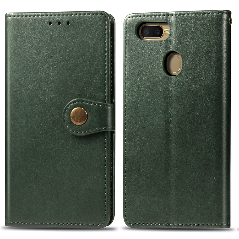 Case Oppo A7 / AX7 / AX5S / A5S #เคสฝาพับแถบปิดแม่เหล็กพับตั้งได้ Magnetic Closure Wallet Lanyard Leather