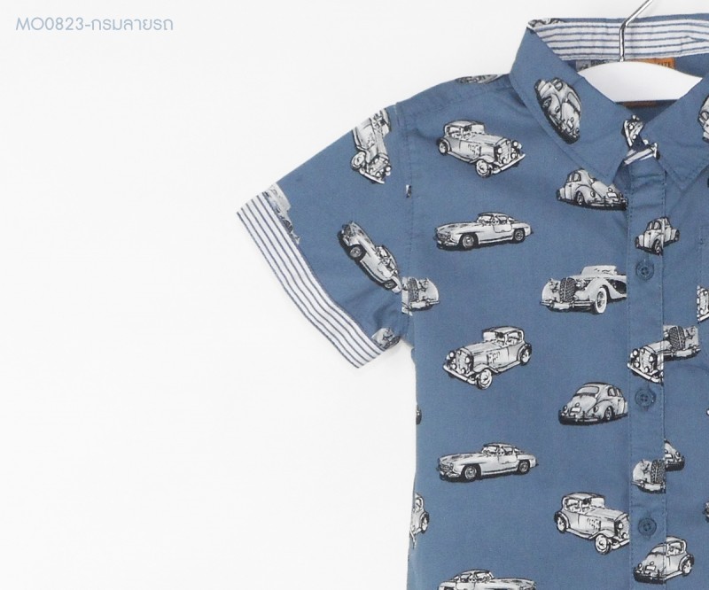 เสื้อเชิ้ต สีกรม ลายรถ เด็ก 1 ถึง 5 ขวบ