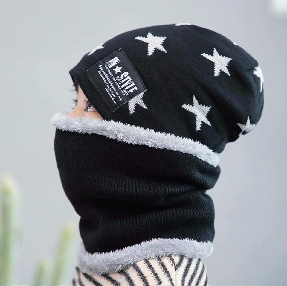 set หมวกไหมพรม สำหรับเด็ก 2 ถึง 14 ปี ลายดาว