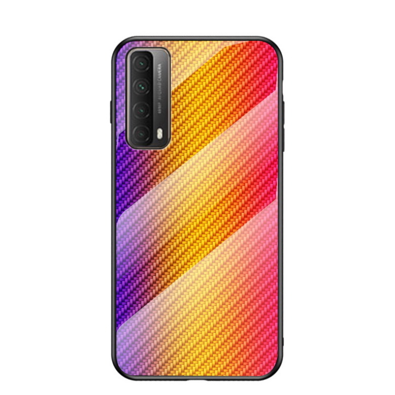 เคส Huawei Y7a #เคสฝาหลัง Gradient Color ลายคาร์บอนไฟเบอร์ Carbon fiber texture Glass Hybrid Soft Silicone Cover