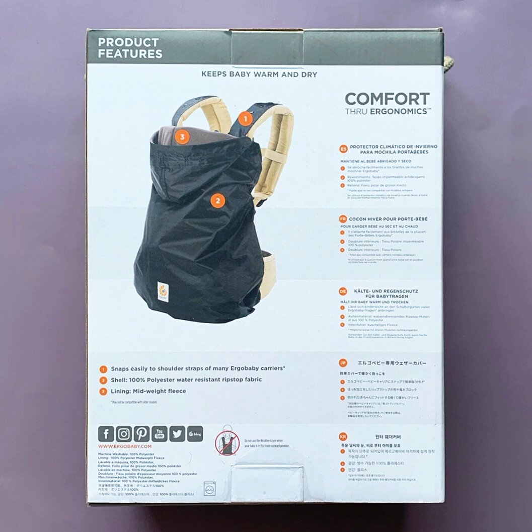 Ergobaby® All-Weather Cover Baby Blanket & Wrap For Baby Carrier Ergonomic Wrap, Keeps Baby Warm & Dry Soft, Fleece Lining ผ้าคลุมสำหรับเป้อุ้มเด็ก กันแดด กันฝน