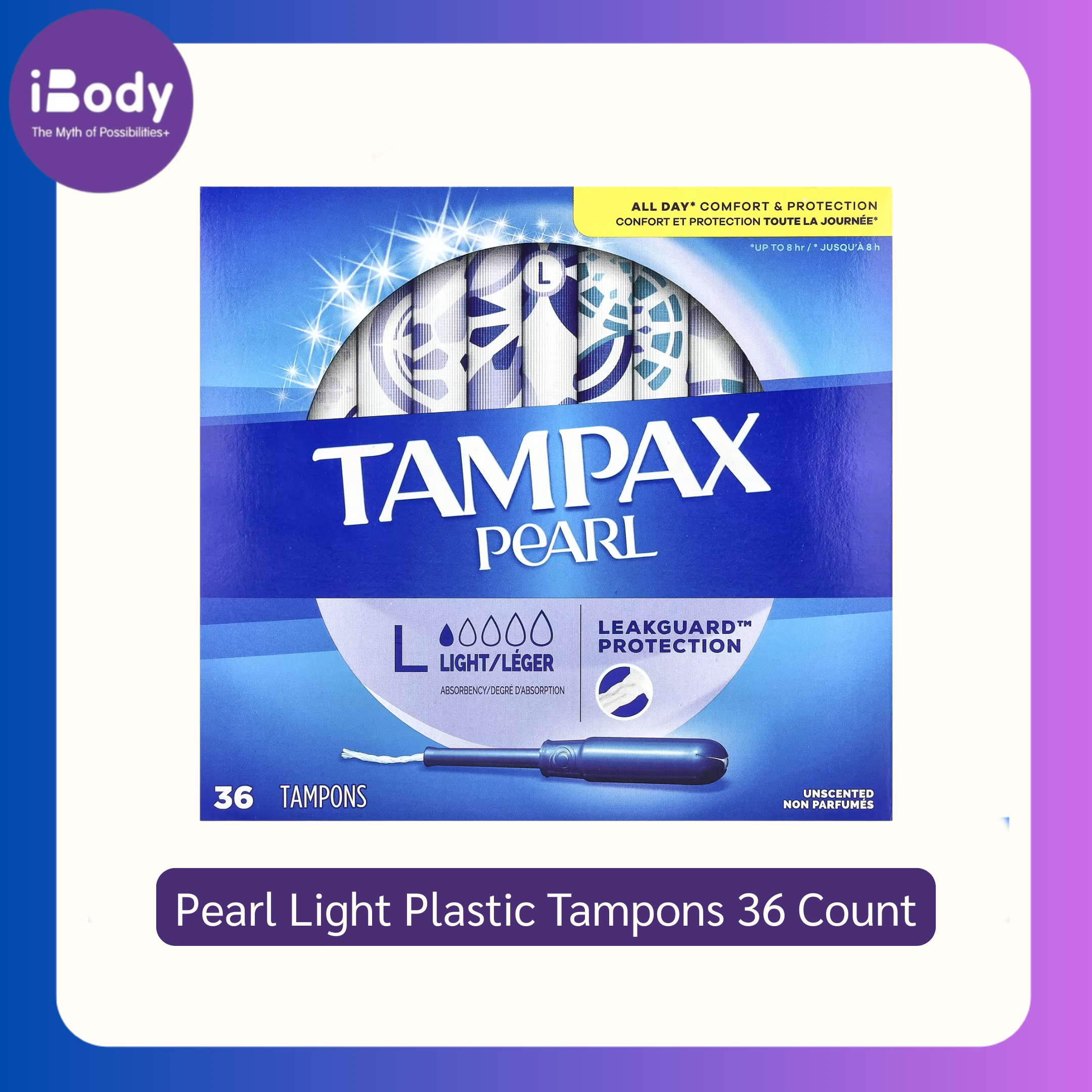 Tampax® Pearl Light Plastic Tampons 18, 36, 50 Count ผ้าอนามัยแบบสอด เหมาะกับวันมาน้อย