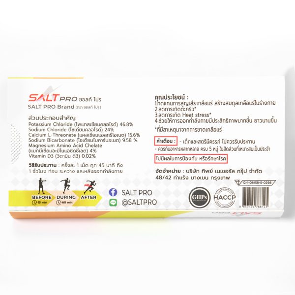 SALTPRO (ซอลท์ โปร) เกลือแร่แคปซูลป้องกันตะคริว สำหรับวิ่ง ออกกำลังกาย (Z10)