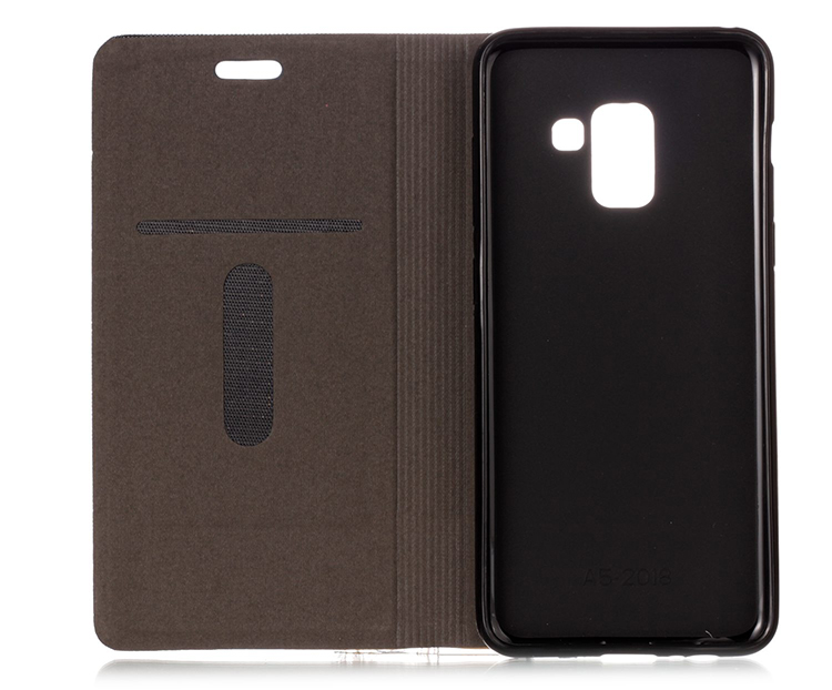 เคส Samsung Galaxy A8+(2018) #เคสฝาพับหนัง PU Canvas Leather Coated PC Case #เคสคุณภาพดีราคาถูก