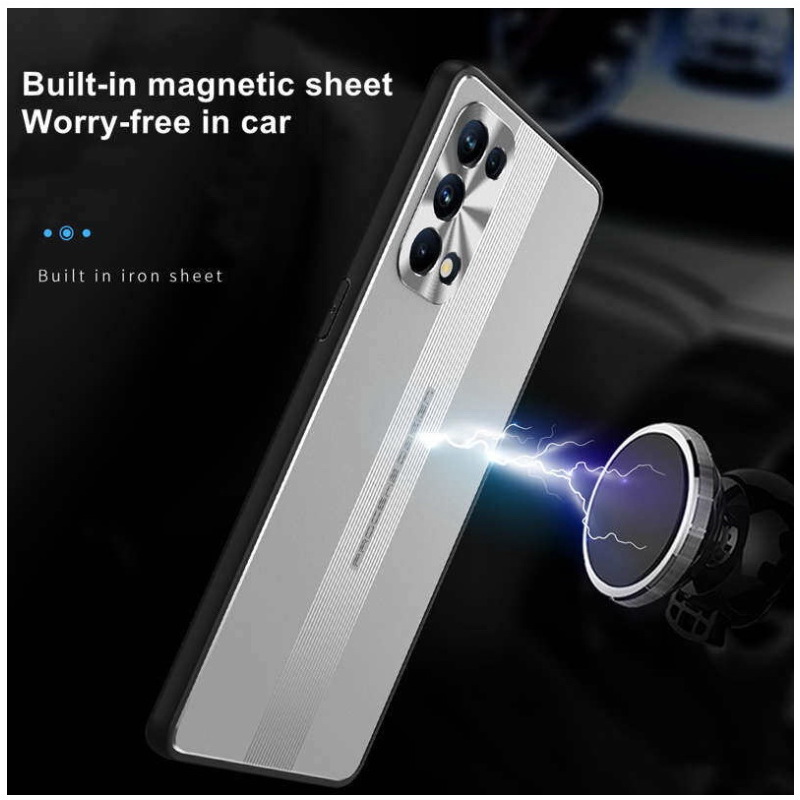 เคส OPPO Reno 5 Pro 5G #เคสฝาหลังไฮบริด Metal +TPU Shockproof metal back plate Phone Back Cover