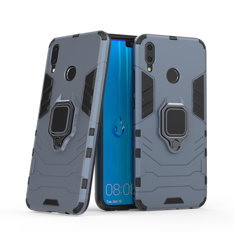 Case Huawei Y9 (2019) #เคสฝาหลังพลาสติกแข็ง +TPU Hybrid Case มีแหวนสวมนิ้วโลหะ สีสันสวยงามทันสมัย