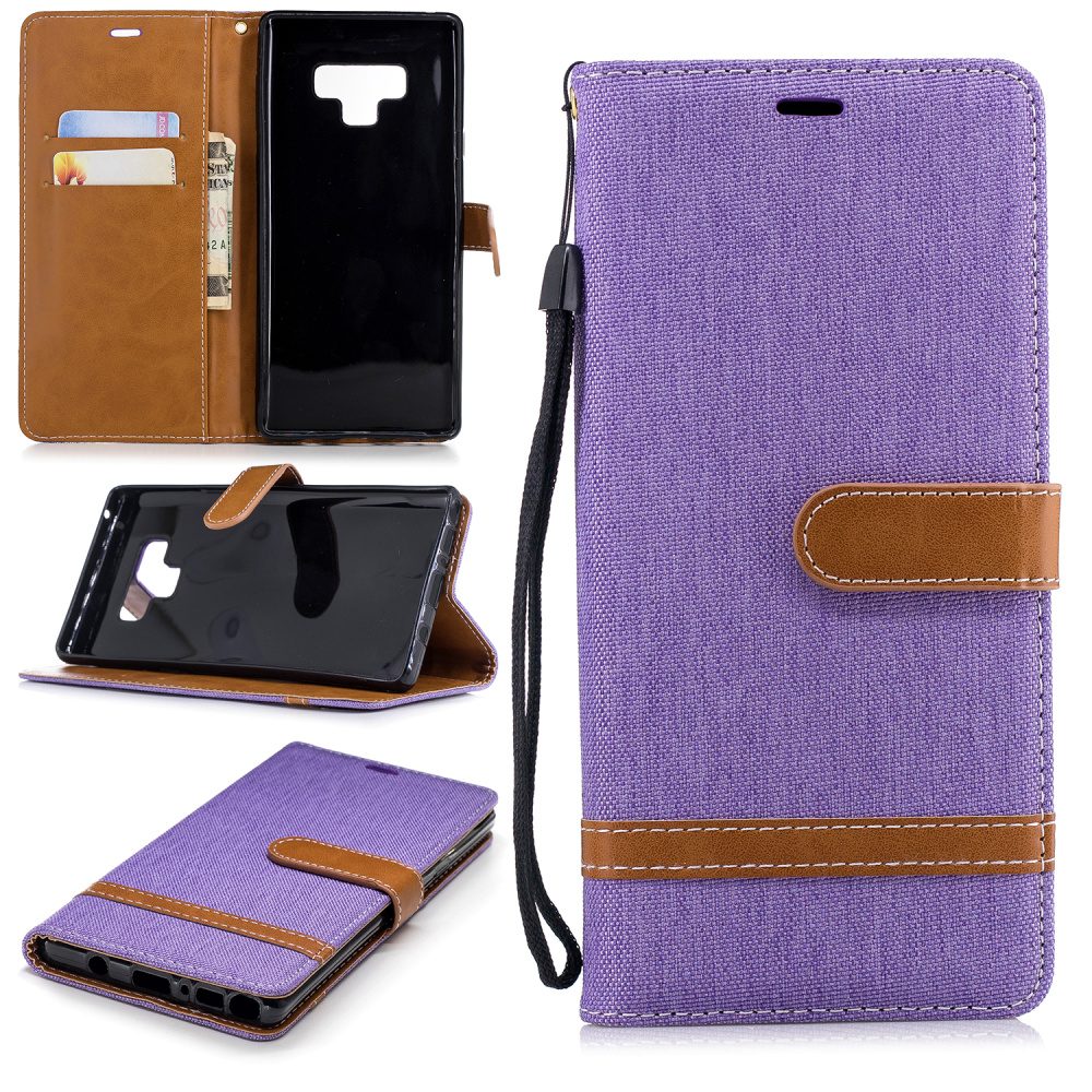 Case Samsung Galaxy Note 9 #เคสฝาพับหนัง PU พร้อมสายคล้องมือ Jeans Cloth Texture Wallet
