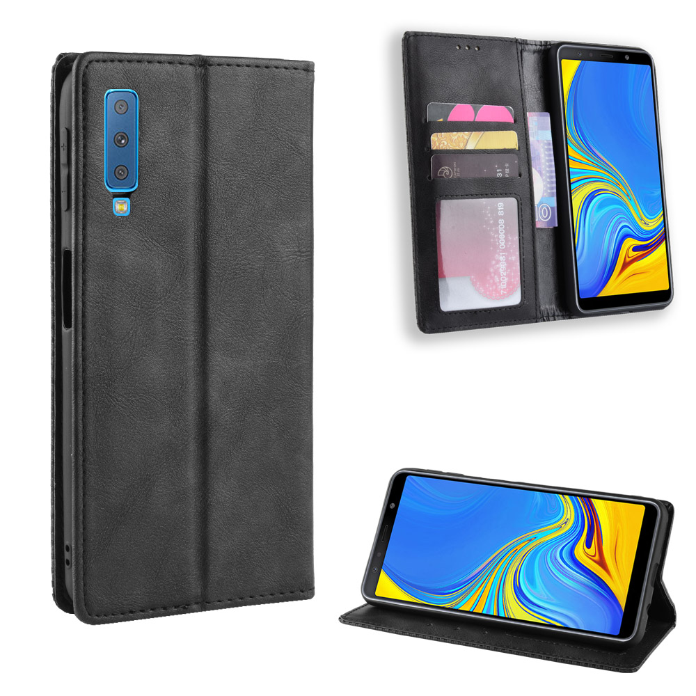 เคส Samsung Galaxy A7 (2018) #เคสฝาพับปกหนังสไตล์วินเทจดูดซับอัตโนมัติแบบกระเป๋าสตางค์